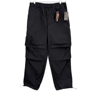 No Boundaries Women's Black Parachute Pants Size L Bungee Cord Relaxed Fit‎ NWT